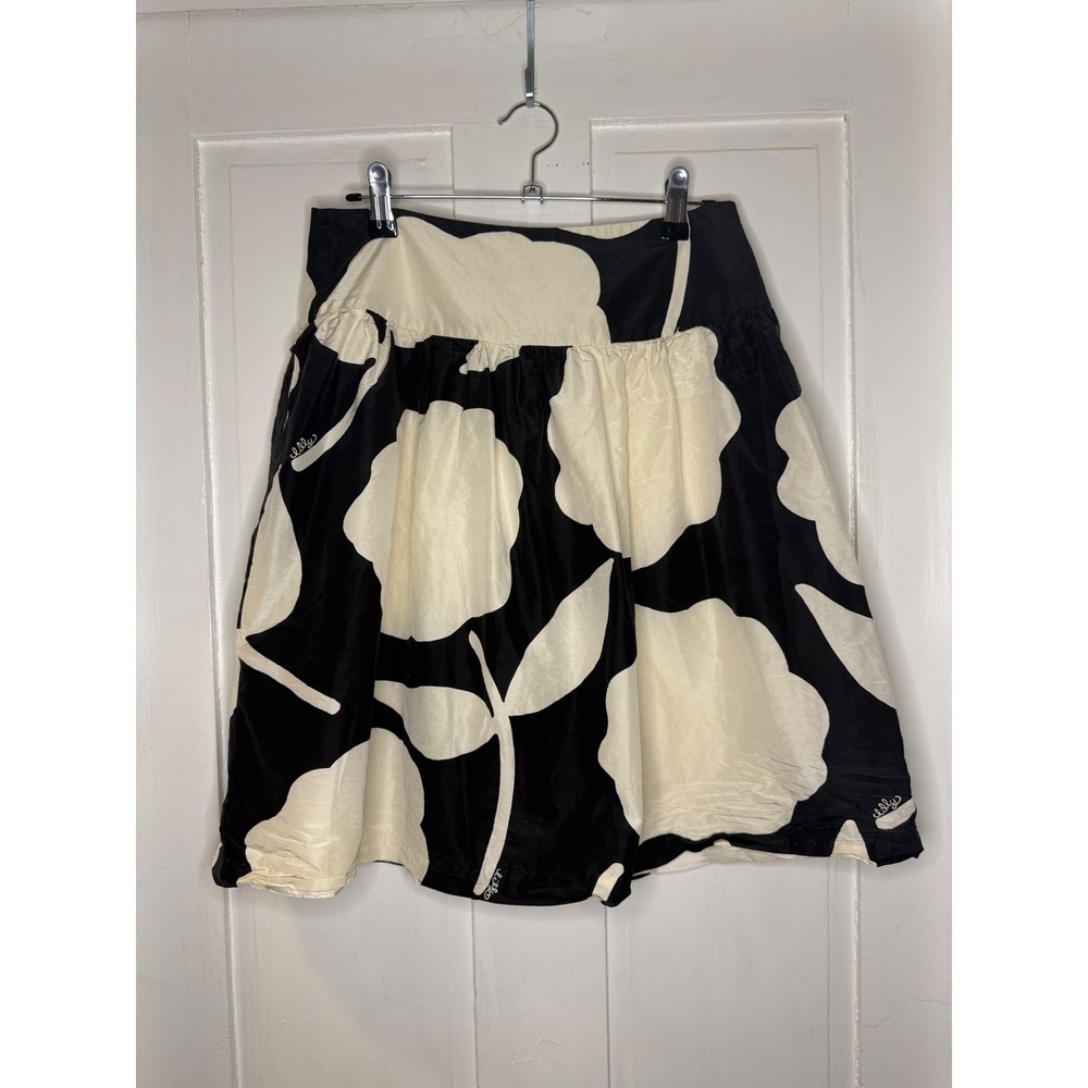 Lilly Pulitzer Womens Black White Floral Silk Cotton A-Line Skirt Size 2
